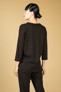 Lurex Blend Fine Knit Top in Black