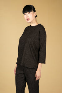 Lurex Blend Fine Knit Top in Black