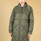 Hoodless Quilted Long-Line Coat in Khaki Green