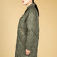 Hoodless Quilted Long-Line Coat in Khaki Green