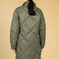 Hoodless Quilted Long-Line Coat in Khaki Green