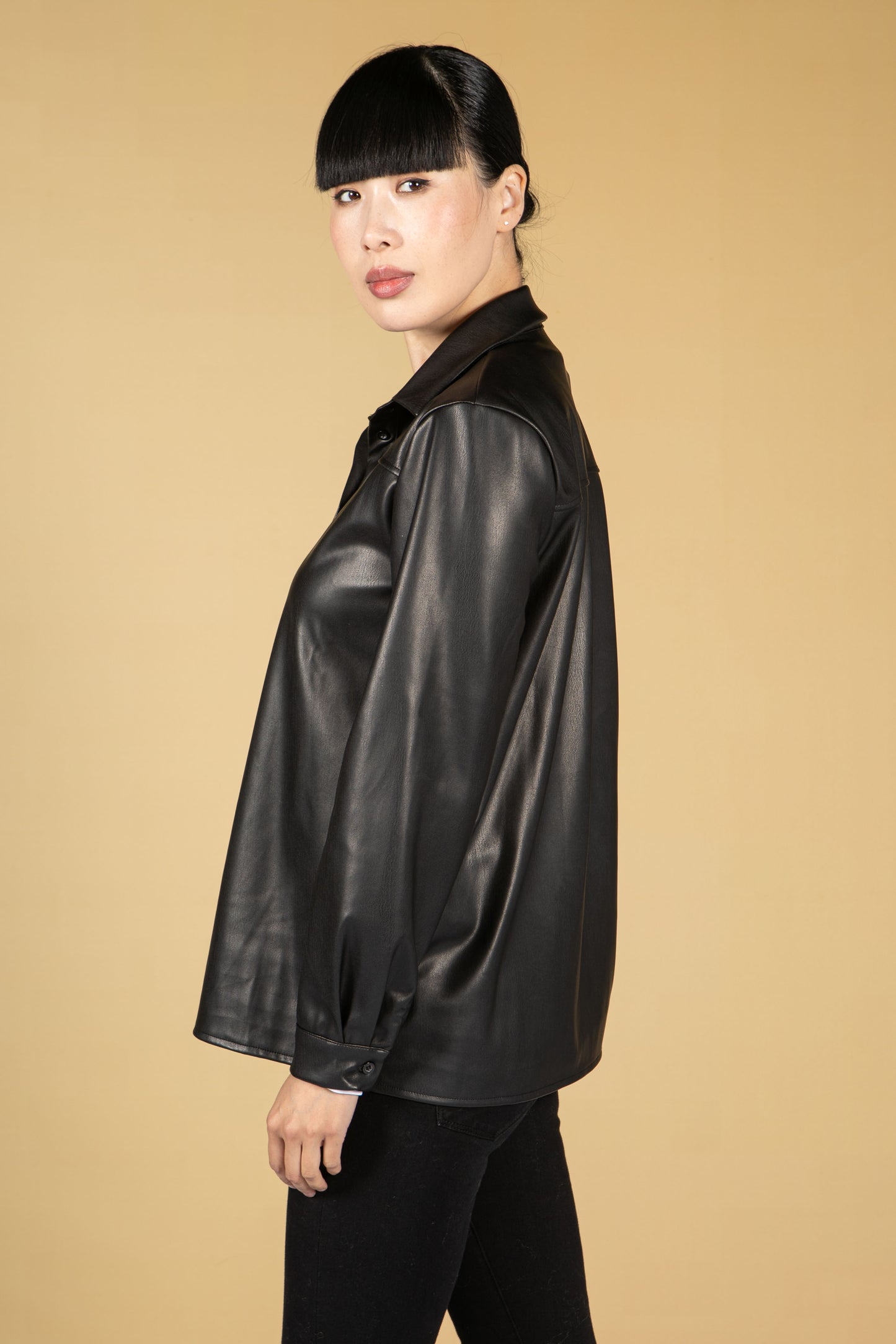 Leatherette Shirt in Black