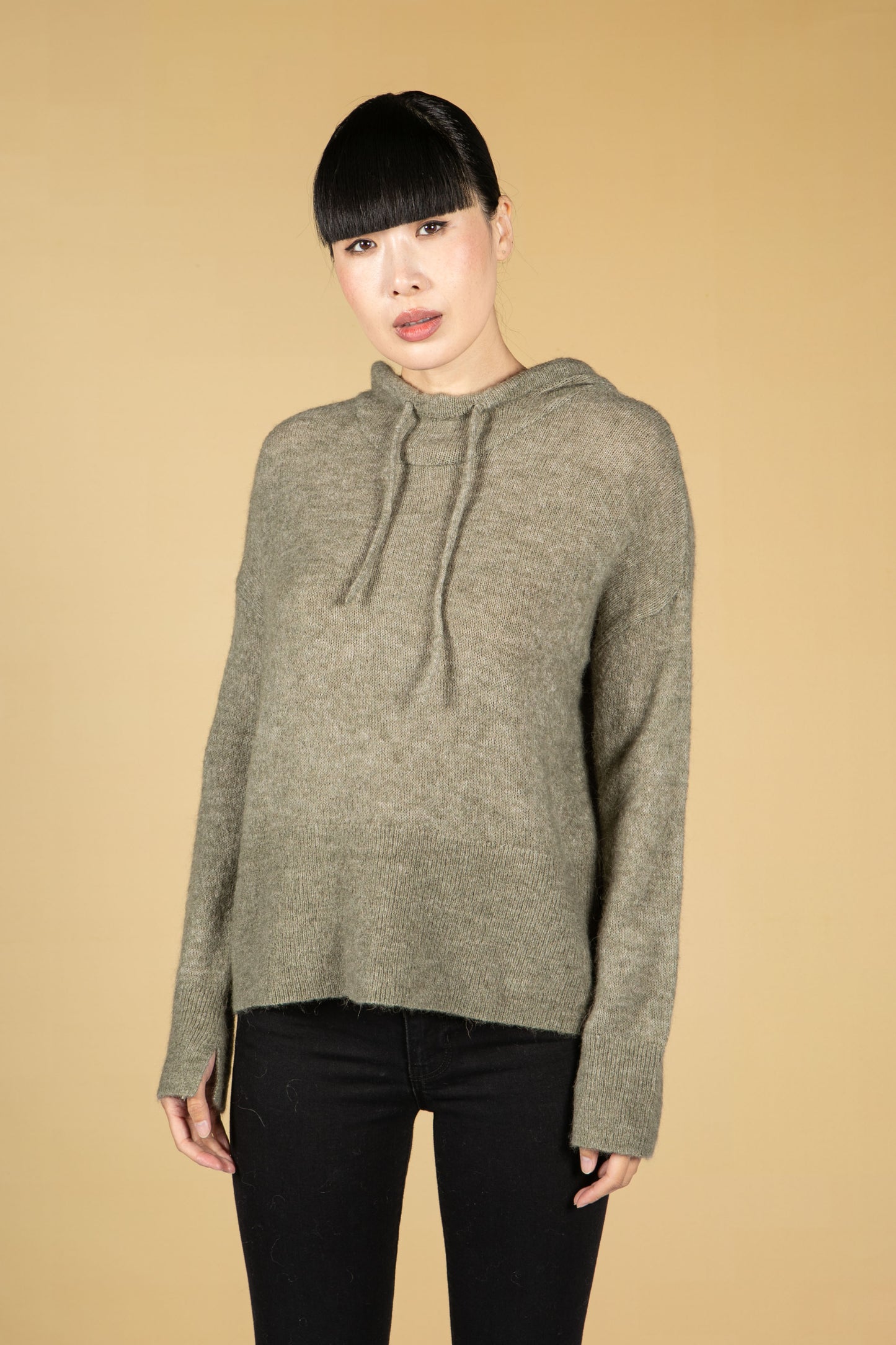 Piotra Knitted Hooded Jumper in Soft Moss