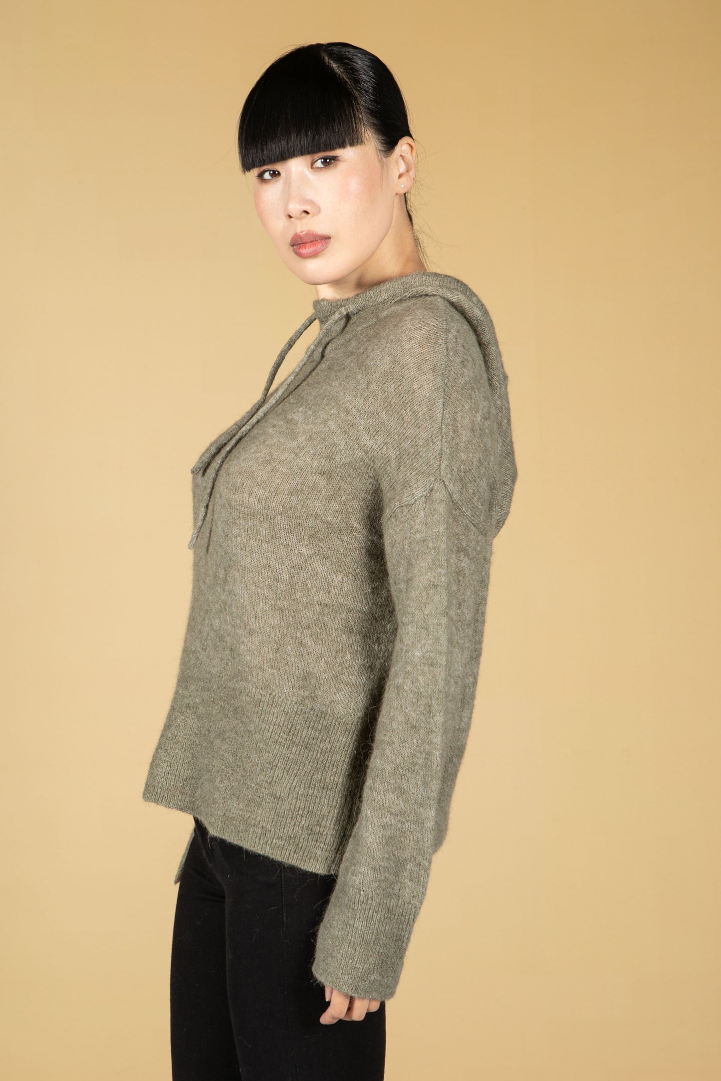 Piotra Knitted Hooded Jumper in Soft Moss