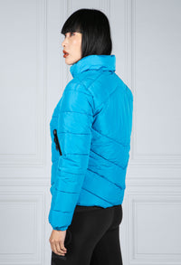 Non Hooded Sports Puffer Jacket in Aqua