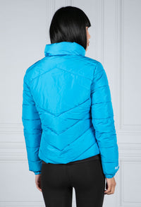 Non Hooded Sports Puffer Jacket in Aqua