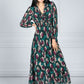 Ruffled Abstract Print Dress in Bottle Green