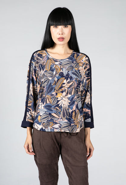 Navy Leaf Print Top