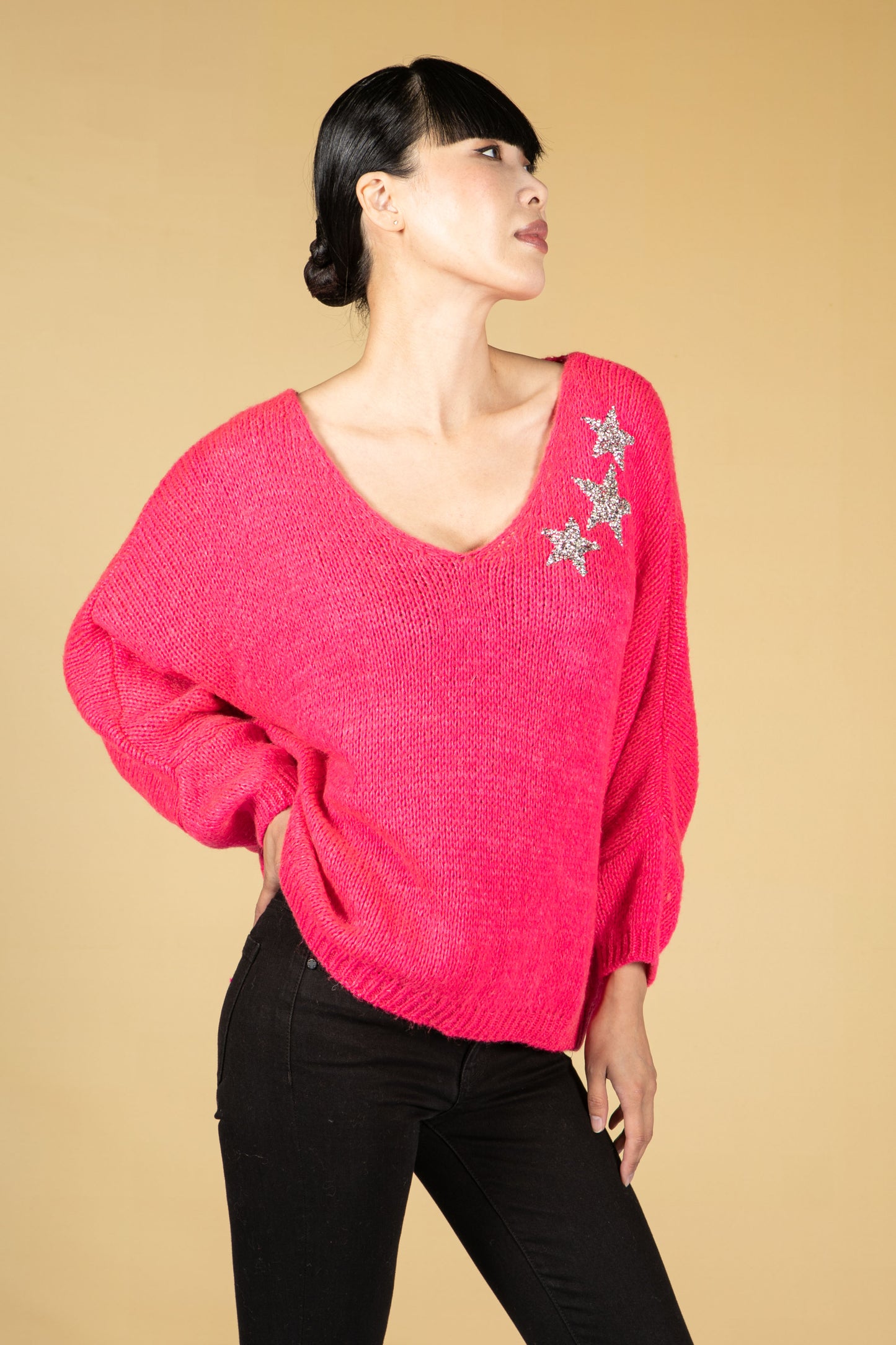 Bright Pink Star Jewelled Knit