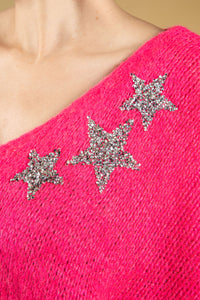 Bright Pink Star Jewelled Knit