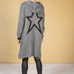 Long Line Knitted Star Cardigan in Mid Grey