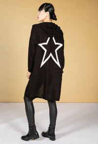 Long Line Knitted Star Cardigan in Black