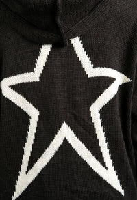 Long Line Knitted Star Cardigan in Black