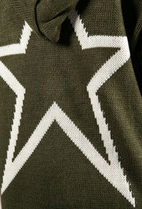 Long Line Knitted Star Cardigan in Khaki