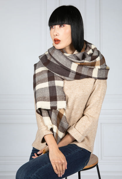 Cream and Grey Check Scarf