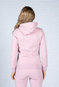 Vintage Logo Embroidered Zip Hoodie in Soft Pink Marl