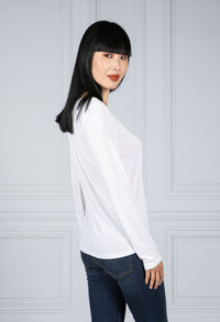 Long Sleeve V-Neck Tee in White