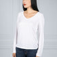 Long Sleeve V-Neck Tee in White