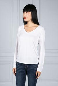 Long Sleeve V-Neck Tee in White