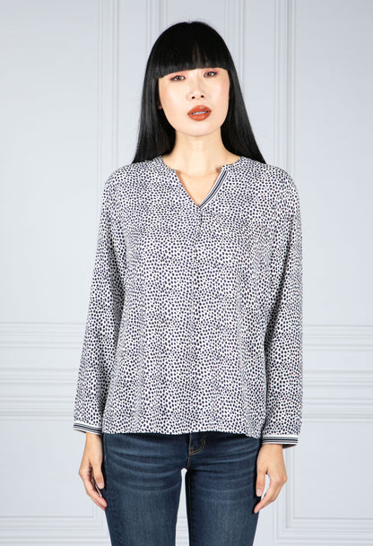 Navy Spotted Print Blouse