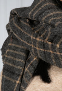 Wool Feel Check scarf in Charcoal