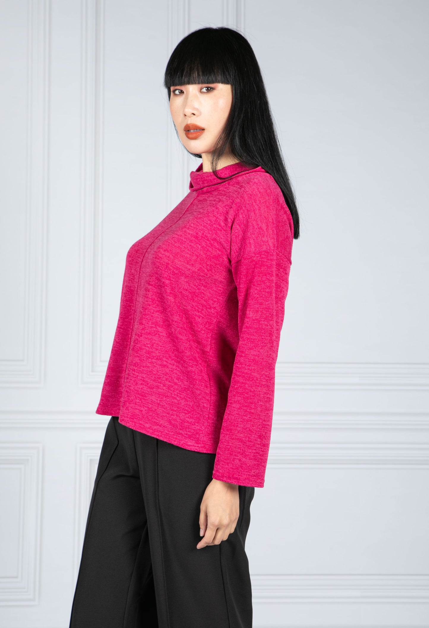 roll neck knit jumper in Magenta