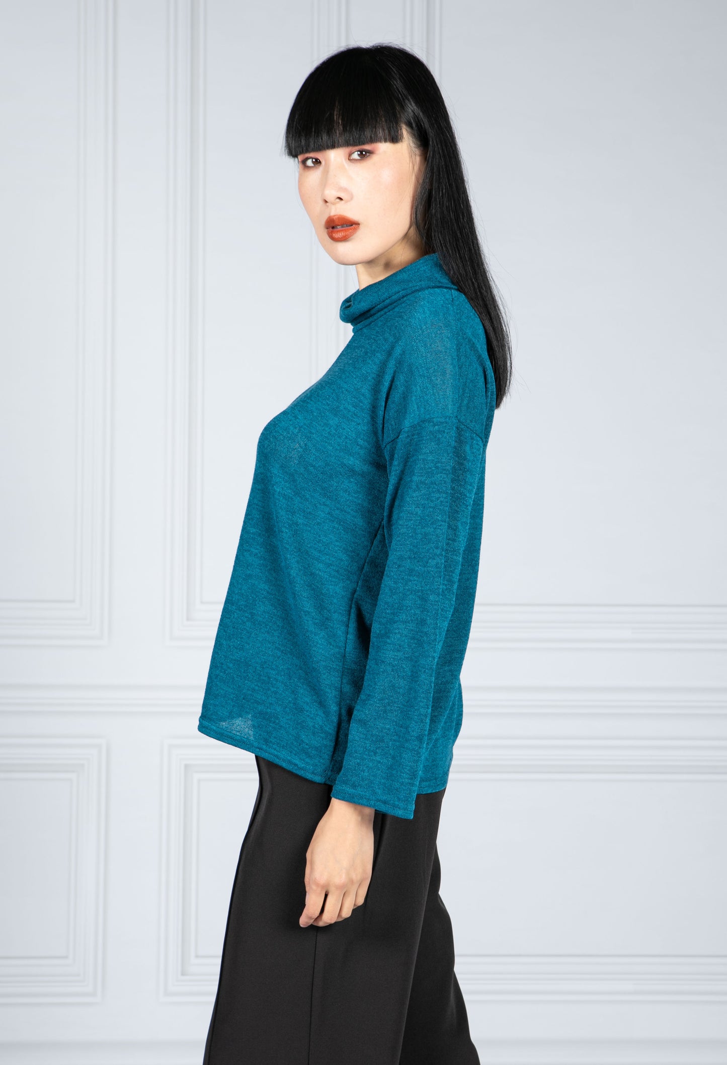 Roll Neck Knit Jumper in Deep Teal