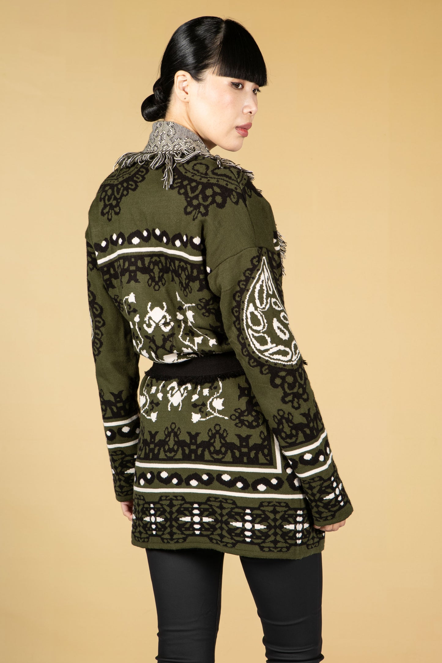 Jacquard Knit Cardigan in Forrest Green