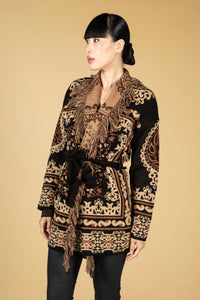 Jacquard Knit Cardigan in Camel