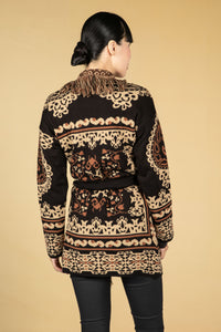 Jacquard Knit Cardigan in Camel