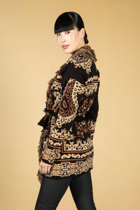 Jacquard Knit Cardigan in Camel