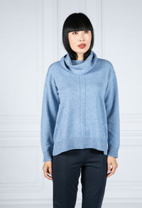 Knitted Jumper with High Collar in Powder Blue