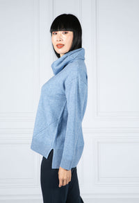 Knitted Jumper with High Collar in Powder Blue