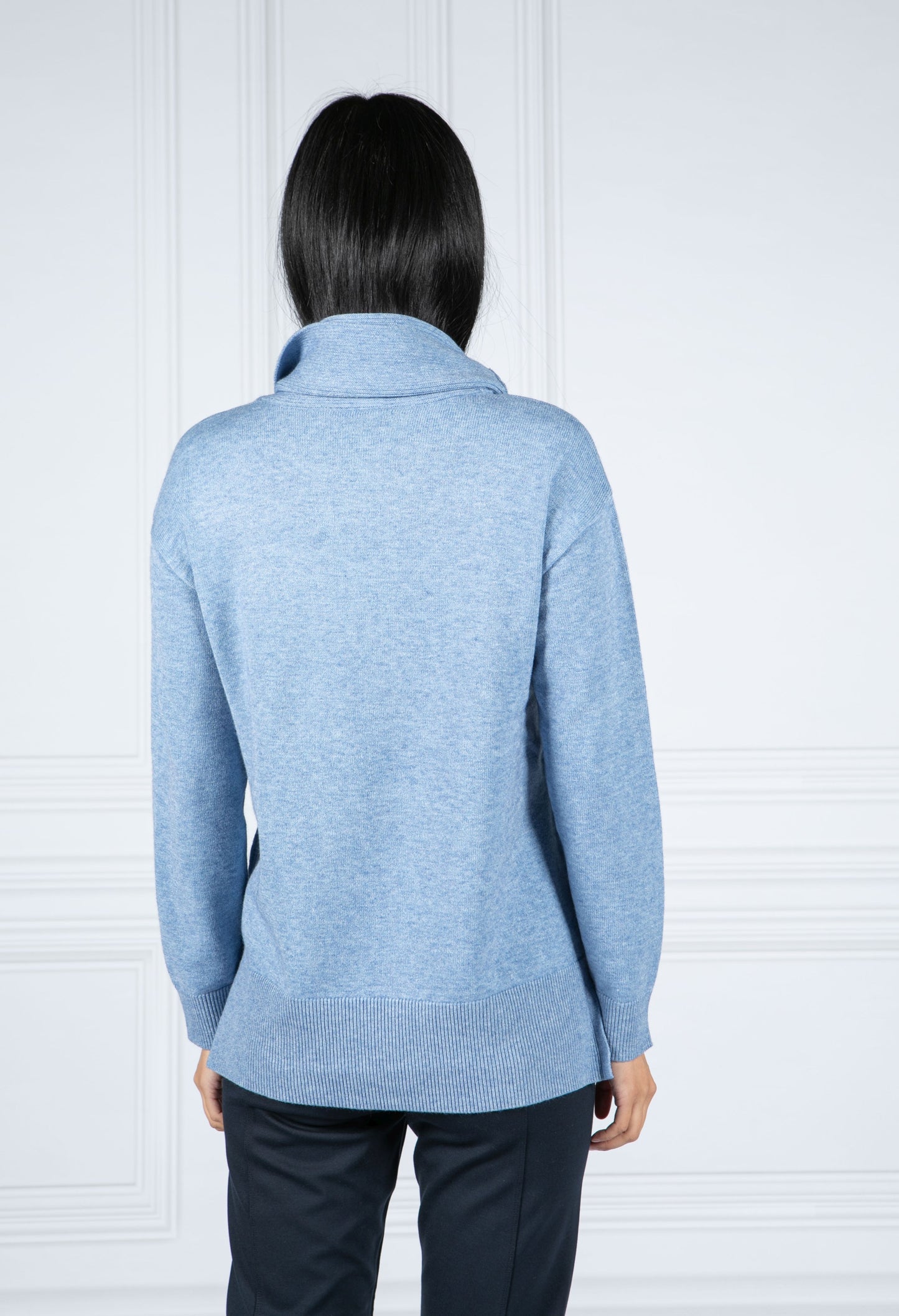 Knitted Jumper with High Collar in Powder Blue