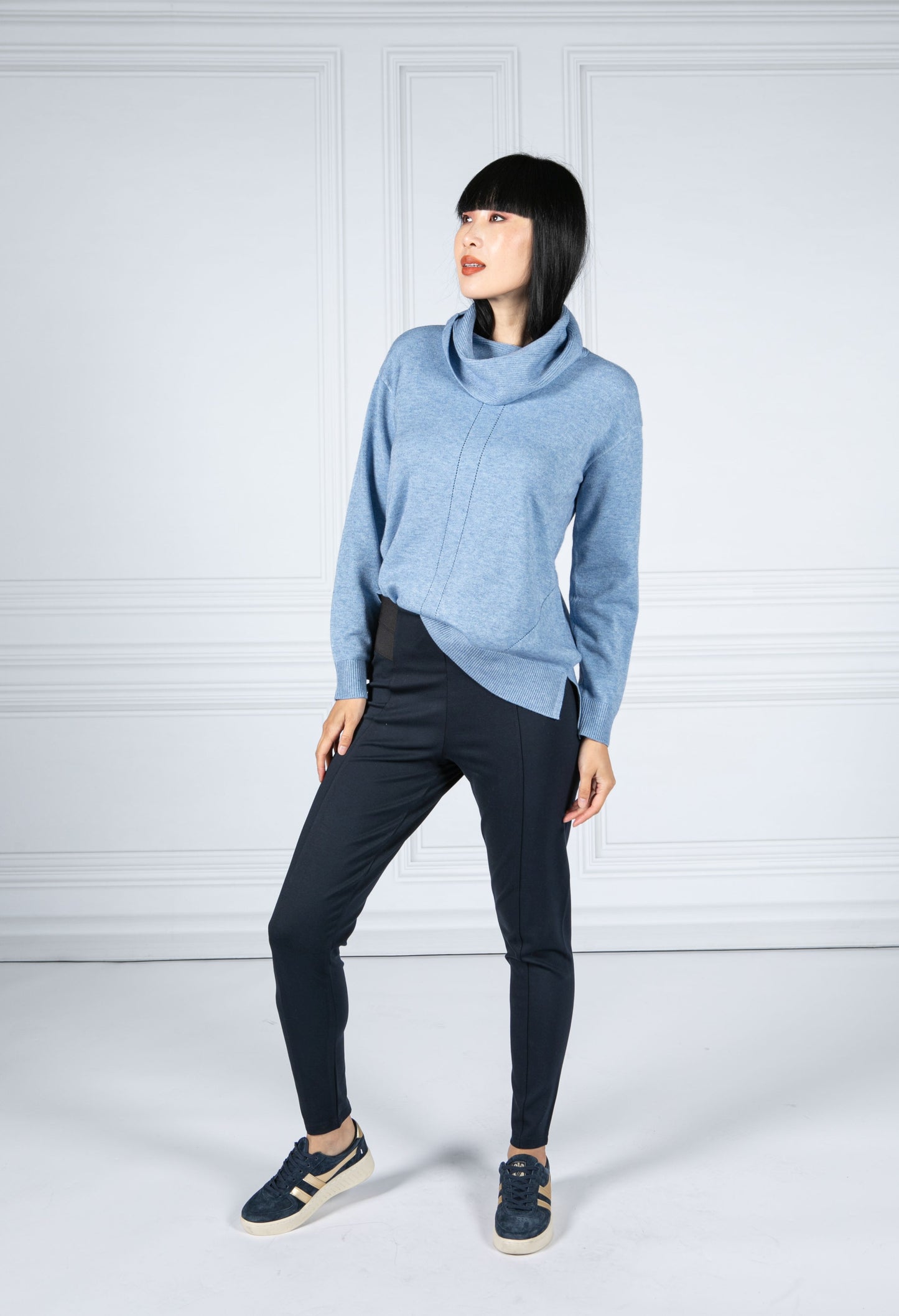 Knitted Jumper with High Collar in Powder Blue