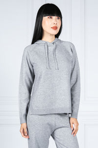 Knitted Hoodie with Side Slits in Soft Grey