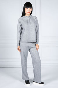 Knitted Hoodie with Side Slits in Soft Grey