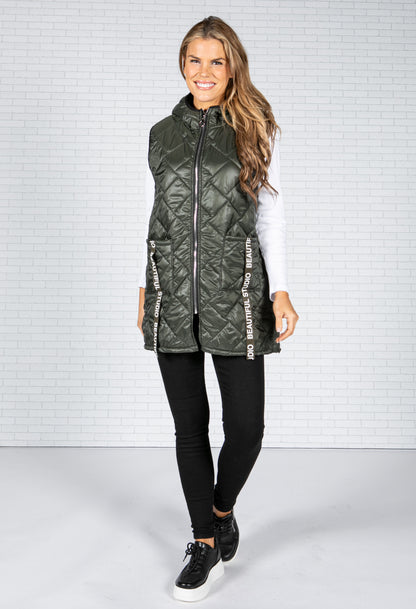 Khaki Quilted Gilet with Logo Pockets