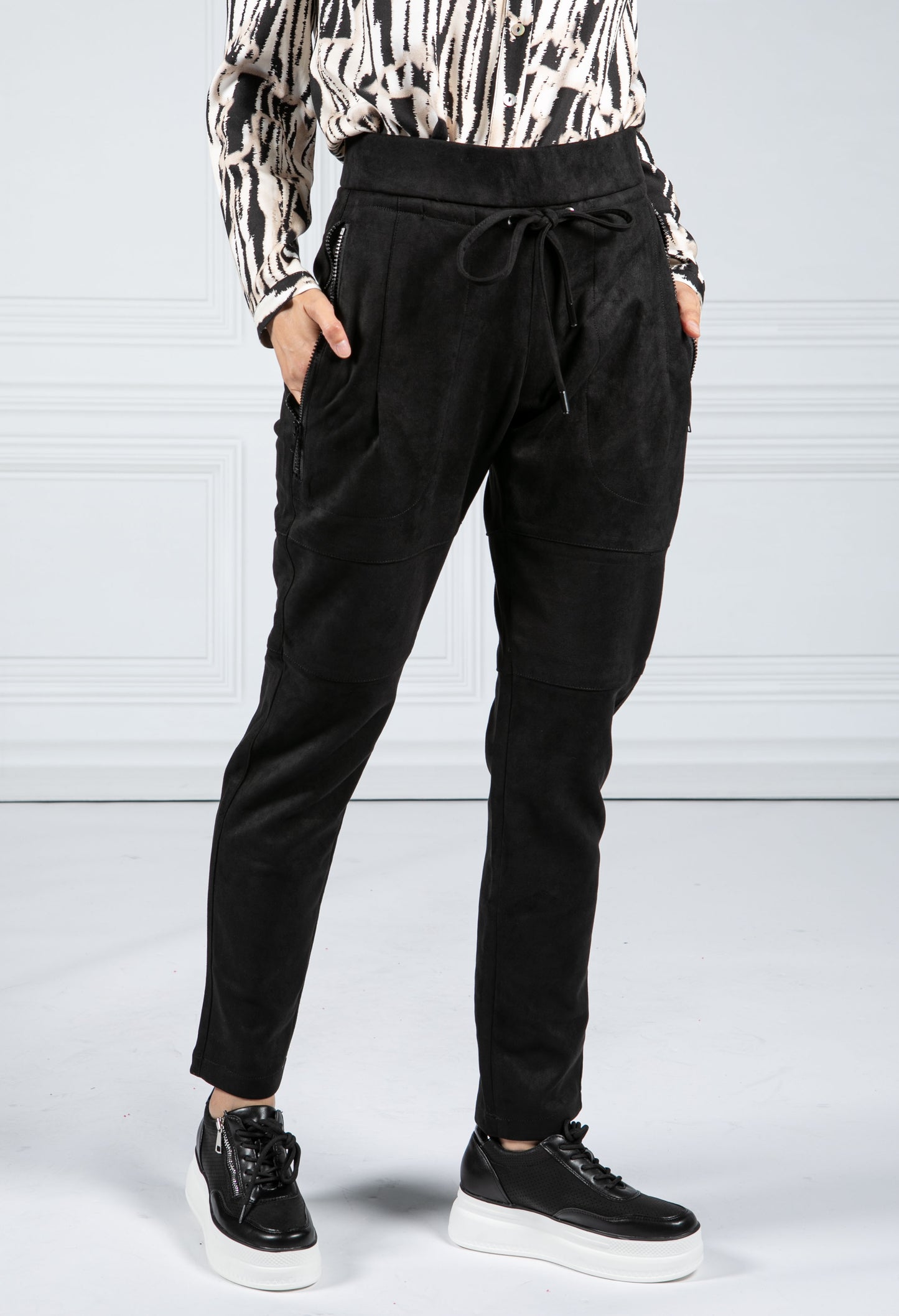 BLACK SUEDE FEEL TROUSERS