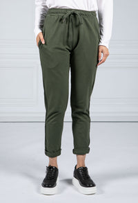 Silky Feel Side Stripe Joggers in Khaki