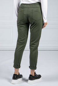 Silky Feel Side Stripe Joggers in Khaki