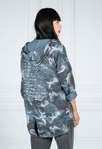 Camo Jacket with Sequin Back in Army Blue