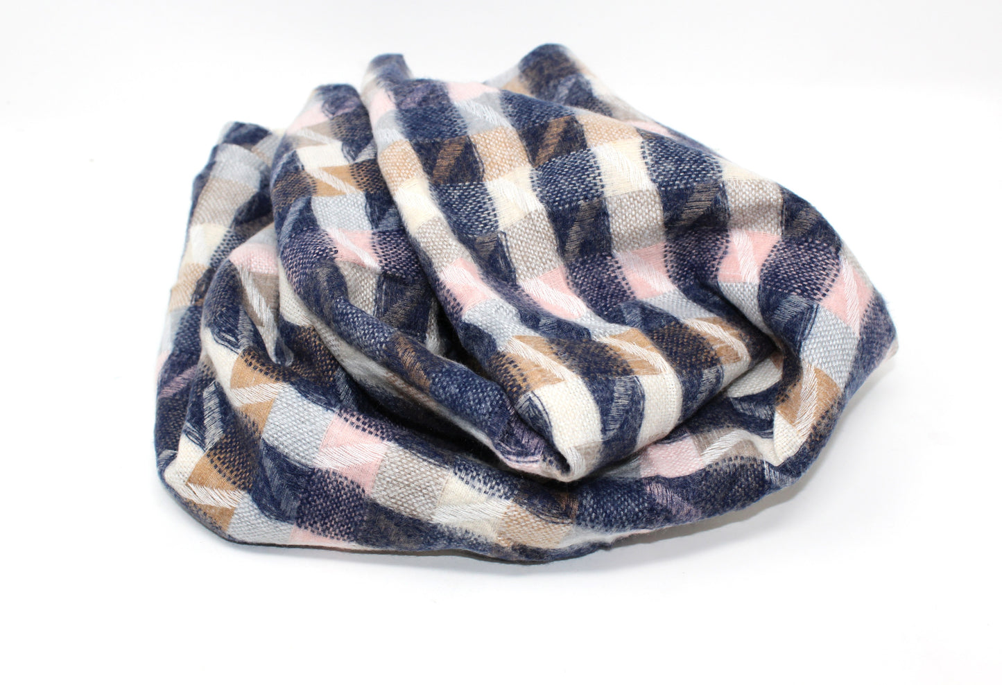 Cream and Navy Check Scarf