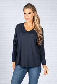 Star Imprint Knit Top in Navy