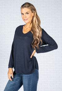 Star Imprint Knit Top in Navy