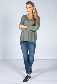 Star Imprint Knit Top in Faded Khaki