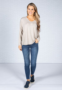 Star Imprint Knit Top in Oatmeal