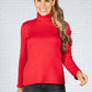 Cashmere Touch Roll Neck Knit in Ruby Red