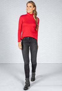 Cashmere Touch Roll Neck Knit in Ruby Red