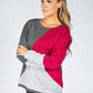 Colour Block Knit Pullover in Magenta